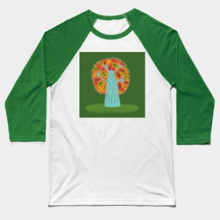 Colorful blue and orange tree on green backdrop in kid's drawing style Baseball T-Shirt